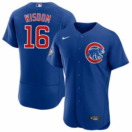 Mens Chicago Cubs #16 Patrick Wisdom Blue Flex Base Stitched Jersey Dzhi